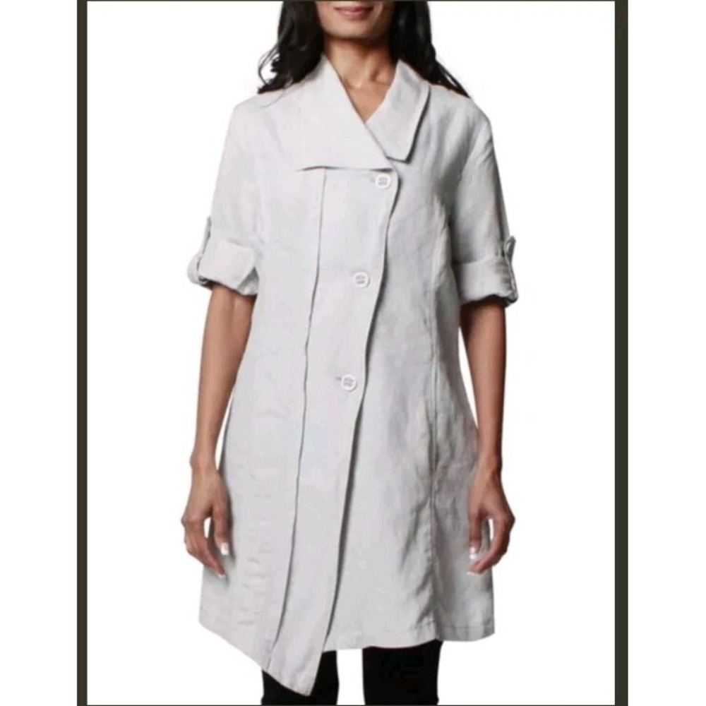 Stella Carakasi Women's Jacket Coat Long Gray HEMP TENCEL Size XS Small BUTTON